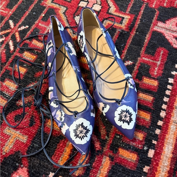 J. Crew Shoes - Rare J. Crew Leather Lace-Up Women's Flats in Midnight Poppy